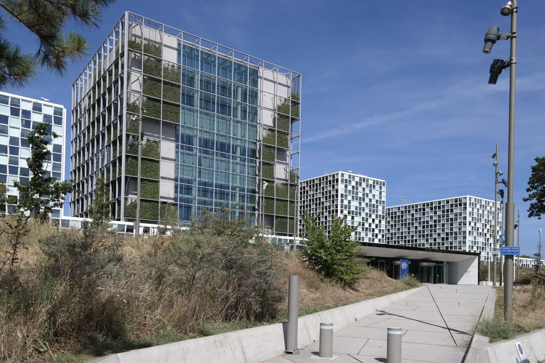 The International Criminal Court building in The Hague, on the edge of the dunes