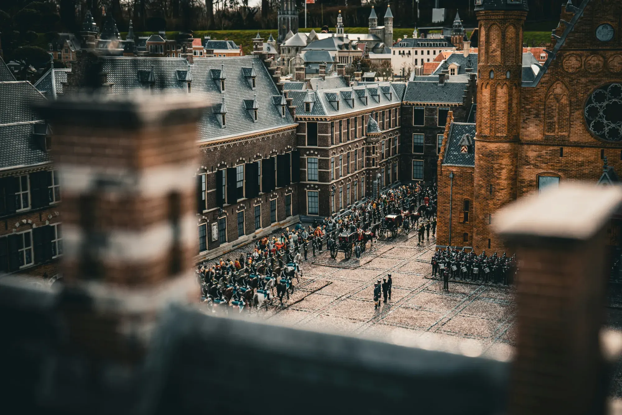 The Binnenhof in miniature at Madurodam, with the Prinsjesdag procession of the Golden Coach