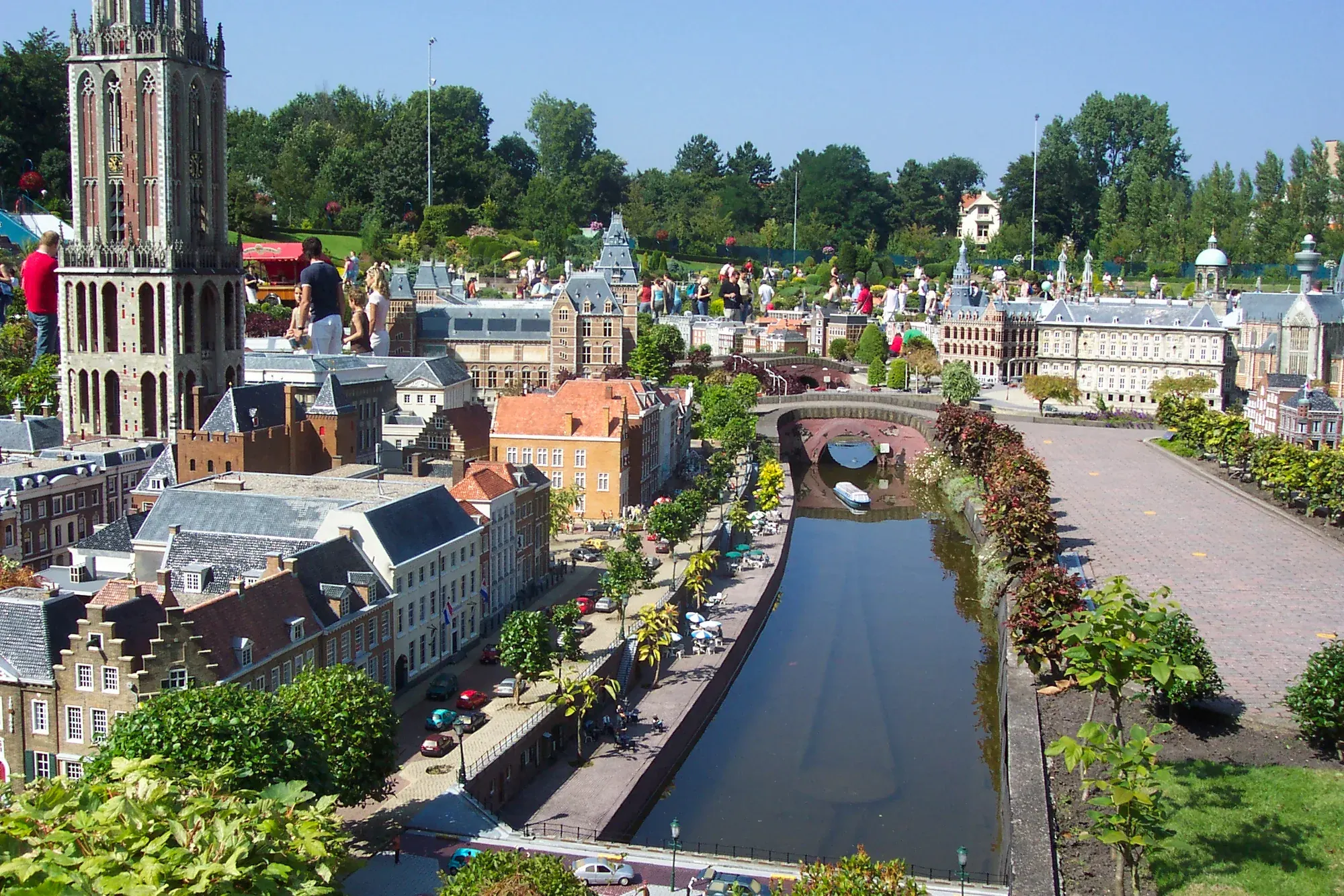 Miniature canal houses and churches at Madurodam in The Hague