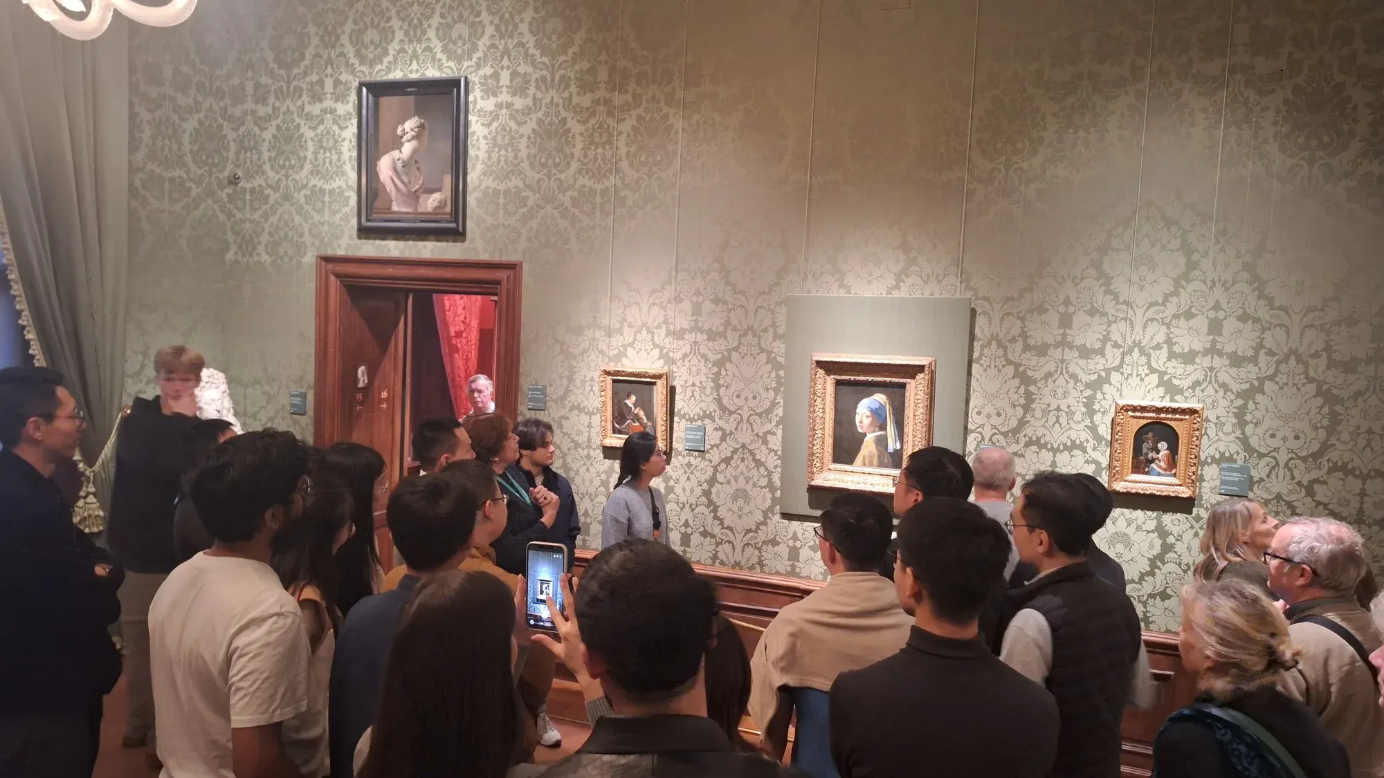 Bezoekers voor het Meisje met de parel van Vermeer in het Mauritshuis in Den Haag