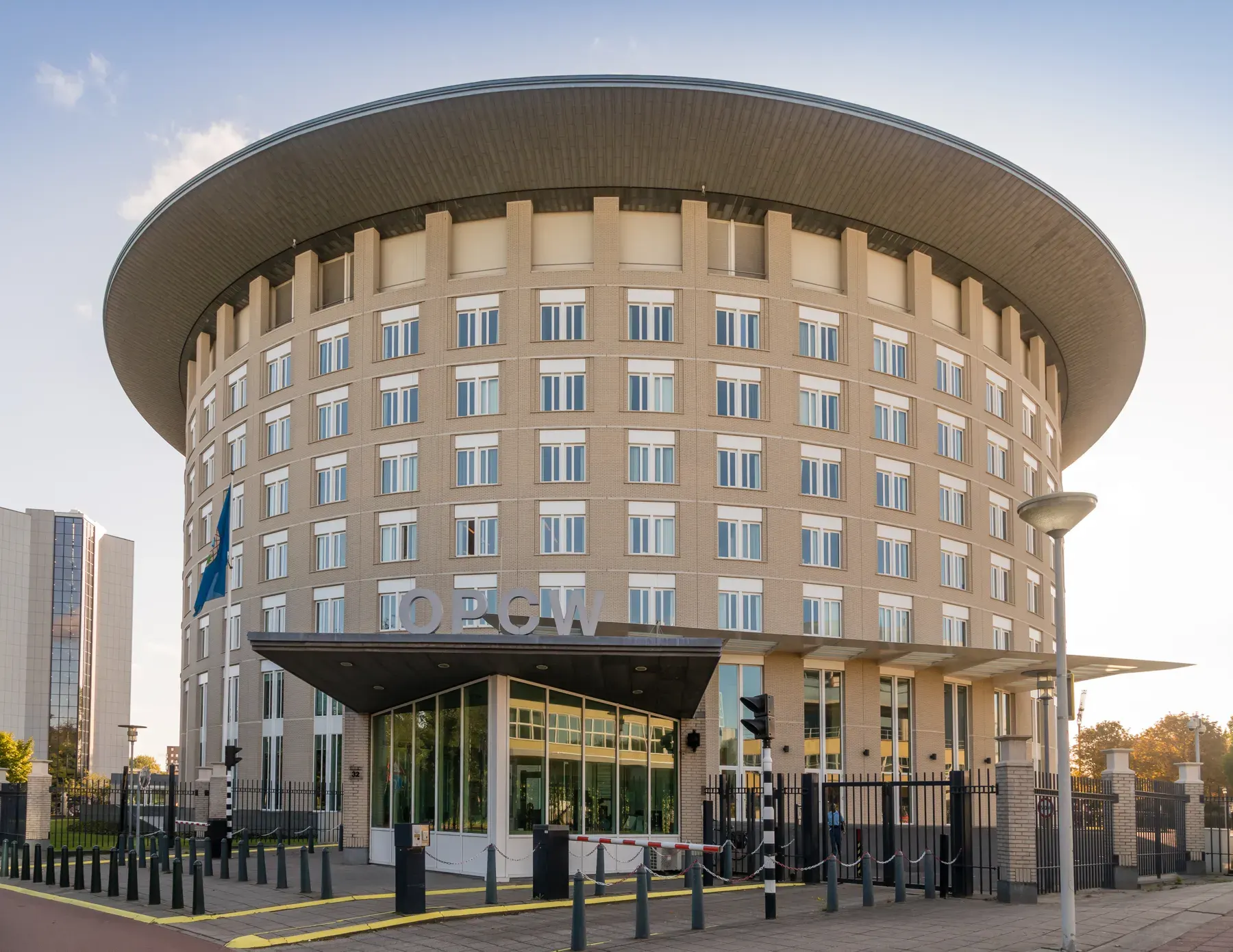 The round headquarters of the OPCW in The Hague