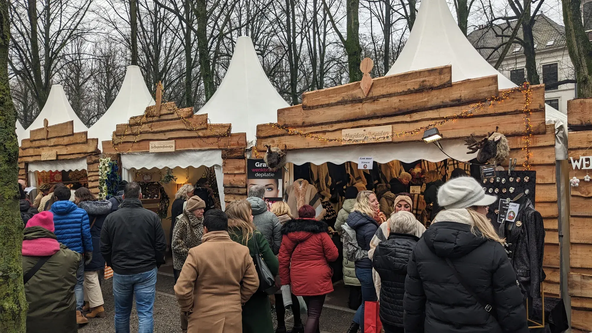 Visitors at the stalls of the Royal Christmas Fair in The Hague