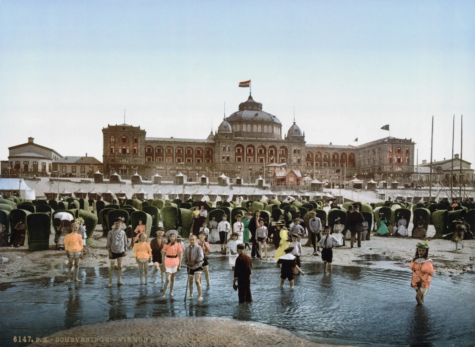 The beach and the Kurhaus at Scheveningen around 1900